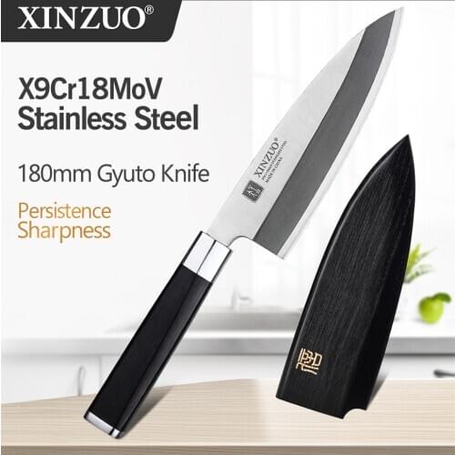 XINZUO 180MM Pro Deba Knife with Scabbard X9Cr18M Stainless Steel Sashimi Kitchen Knives One-Sided Chef Knife Ebony Wood Handle