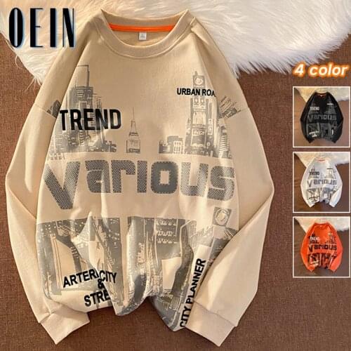 OEIN Hip Hop Sweatshirt Men Trend Print Reflective Sweatshirts 2021 Japanese Fashion Street Tops Mens Harajuku Casual Pullover