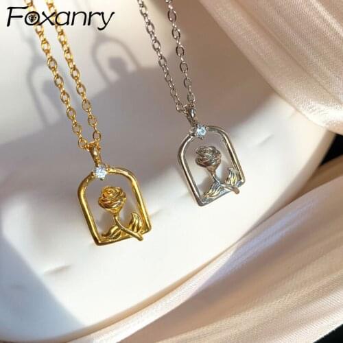 Evimi 925 Sterling Silver Clavicle Chain Necklace for Women Trendy Elegant Hollow Rose Flower Sparkling Zircon Bride Jewelry