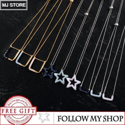 925 Sterling Silver Star Necklace Chocker 5A Zircon Geometric Pendant Adjustable Necklace For Women Luxury Brand Monaco Jewelry