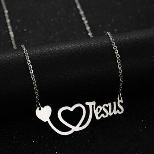 High Quality Stainless Steel I Love Jesus Stethoscope Pendant Necklace Medical Jewelry