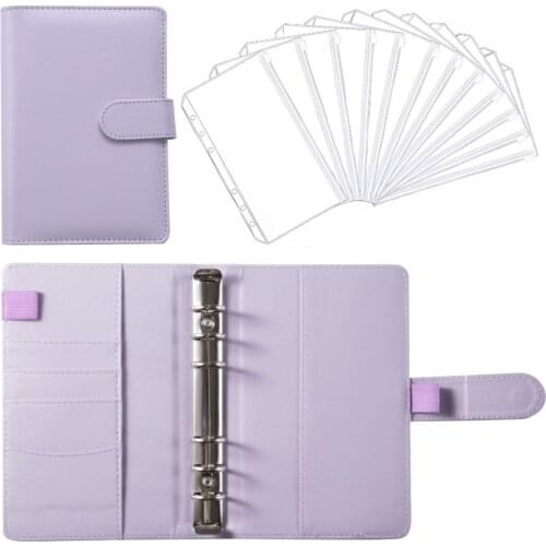 A6 Notepad Cover Macaron Leather Notebook Binder 12 Loose-leaf Zipper Bags Bill Change Storage Book Office School Supplies