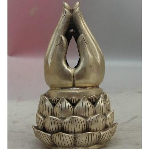 Song voge gem S1016 China Fane White Copper Silver Kwan-yin Guanyin Hand Lotus Incense Burner Censer
