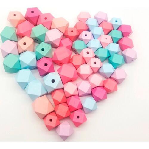 REGELIN 15/20mm Geometric faceted octagonal wood beads 16-faced mixed color polyhedron spacer beads for bracelets jewelry DIY