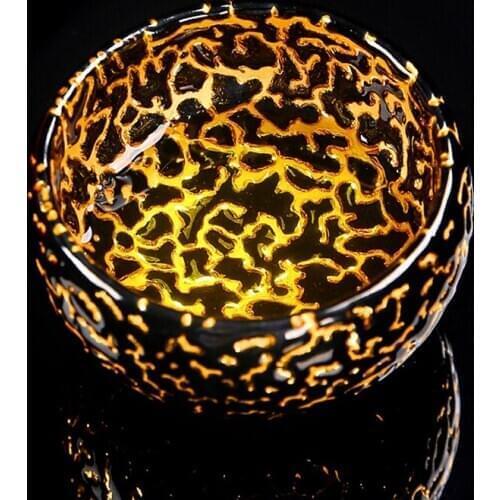 Hand Painted Gold Teacup Ceramics Pottery Kung Fu Tea Cup Chai Kiln Jianzhan Tea Set Portable Single Cup Gift Box Large Tea Bowl