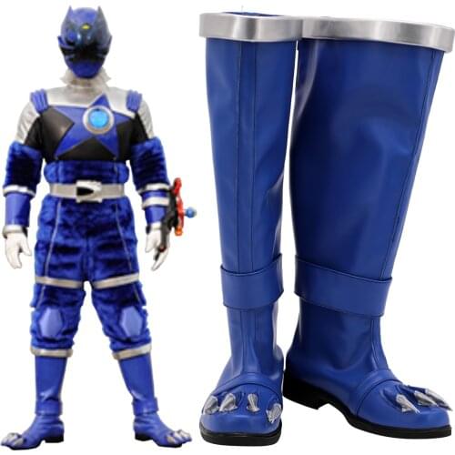 Uchu Sentai Kyuranger Garu Cosplay Boots Ookami Blue Shoes Cosplay Custom Made Any Size for Unisex