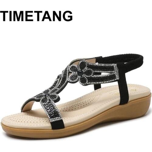 TIMETANG Glitter Slides Beach Shoes Ladies' Slippers On A Wedge Platform Big Size Low Jelly Sabot Soft Casual PU Fabric Crystal