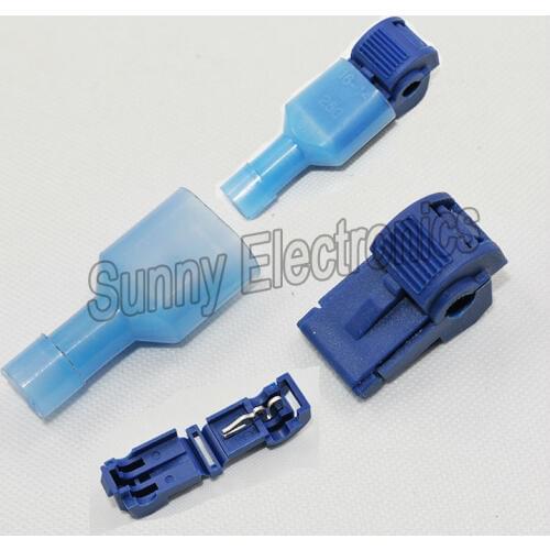 100x Blue 16-14 AWG T-TAPS & MALE WIRE CONNECTORS SPLICE ELECTRICAL WIRING Insulated Wire Terminal