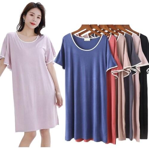 Women Soild Sexy Sleepwear O Neck Lingerie Nightgown Nightdress Flare Sleeve Female Underwear Nighty Casual Home Wear