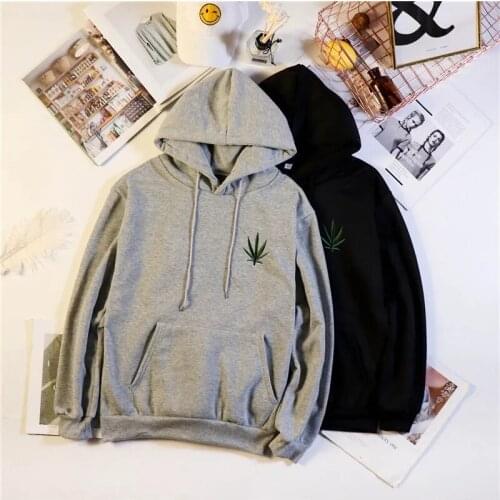 European and American street round neck sweater hoodie sports jacket Harajuku loose plus velvet thick Y2K hedging hemp leaf