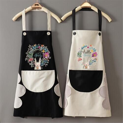 1Pc Wipeable Waterproof Oil-Proof Cute Cartoon Colorful Wreath Rabbit Kitchen Nail Shop Apron For Man And Women