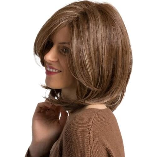 12 Inches Short Bob Wigs For White Black Women With Bangs, Synthetic Hair Wig