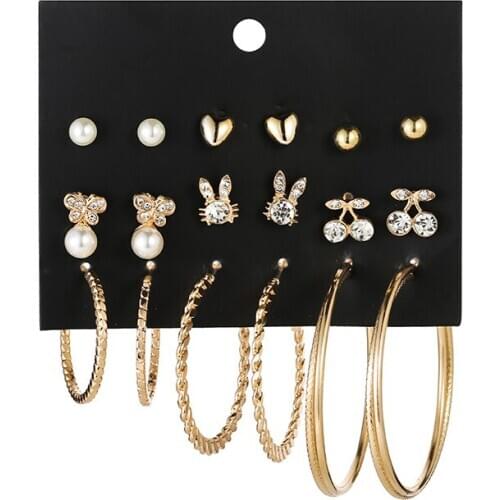 2020 trendy golden round circle party earrings fashion simulated pearl crystal rhinestone stud earrings for women girl gift