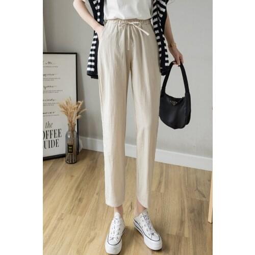 2021Cotton Linen Pants for Women Trousers Loose Casual Solid Color Women Harem Pants Plus Size Capri Womens Summer woman pants
