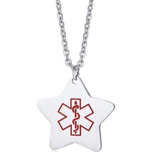 2021 Titanium Steel Simple Glossy Surface Can Be Engraved Five-pointed Star Medical Tag Necklace Suitable For Women And Men
