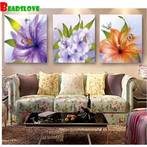 3pcs 5D DIY Diamond Painting flower Full Square round Drill Diamond Embroidery Seaside Cross Stitch G268