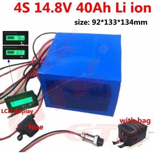 5pcs Rechargeable 14.8V 40Ah Lithium ion battery with fuse led indicator for LED garden light ebike scooter+5A Charger