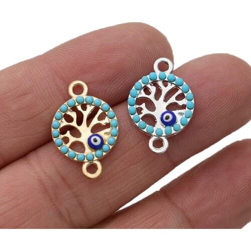 JAKONGO Antique Gold Color Crystal Tree of Life Charm Connectors for Jewelry Making Bracelet DIY Accessories 20mm