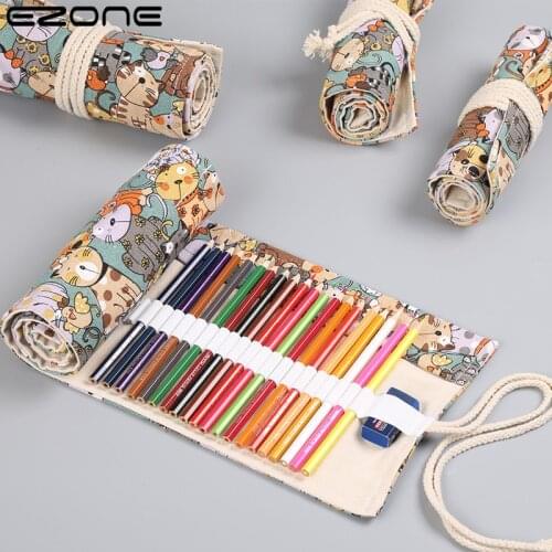 EZONE 12/24 Holes Pencil Case Creative Canvas Pen Curtain New Beauty Student Supplies Birthday Gift Large Capacity Soft Cotton