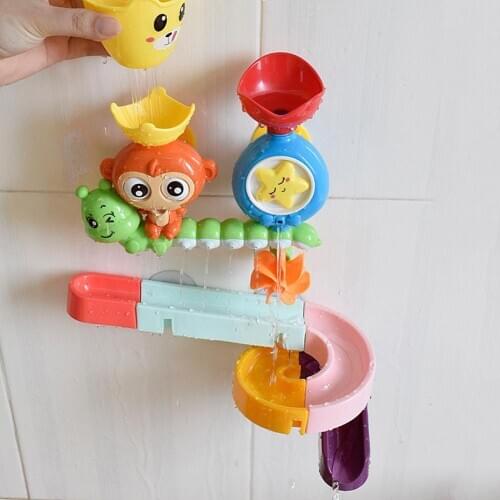 Baby Bath Toys Wall Suction Cup Marble Race Run Track Bathroom Bathtub DIY Monkey Track Duck Water Sprinkler Game Plays Gift