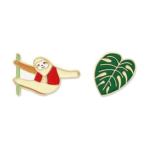 Sloth and leaves Enamel Pins and Brooches for Women Men Lapel Pin Backpack Bags Badge Kids Gifts