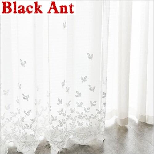 Bay Window Screen Bedroom Embroidery Leaf Tulle Curtain For Living Room Chinese Style Voile Sheer Fabric Finished X-M242#20