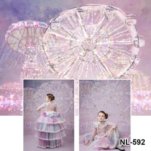 Circus Bokeh Photography Backdrop Ferris Wheel Carnival Photo Shoot Pink Sweet Girl Birthday Party Background Baby Shower Props