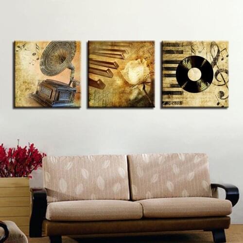 HD Canvas Art Print Painting retro phonograph For Kids Room Store Shop Office Wall Art Decoration 3 Pieces Gramophone picture