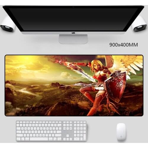 Anime Girl Warrior Picture Mouse Pads with Sewn Edges Mouse Pad L/XL/XXL Natural Rubber Table Mat for Anime Cartoon Fans