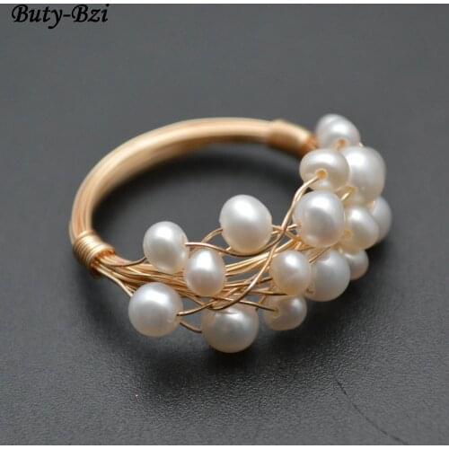 Handmade Natural Pearl Roundle Beads Wire Wrapped Lacework Multi Rows Rings Fashion Woman Jewelry