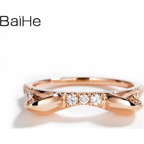 BAIHE Solid 14K Rose Gold 0.28ct H/SI Round cut Natural Diamond Fine Jewelry Wedding Women Trendy Fine Gift Beautiful cat Ring