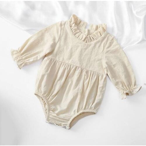 Baby boys girls jumpsuit spring autumn solid color long-sleeved lotus leaf collar triangle robe baby romper bag fart clothing