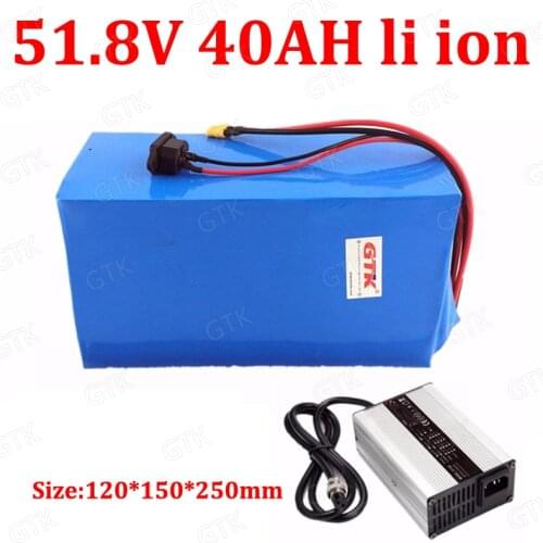 GTK 51.8V 40AH lithium ion battery 52V 14S BMS li ion bateria for 48V 5000W scooter ebike fishing boat cleanness car +5A charger