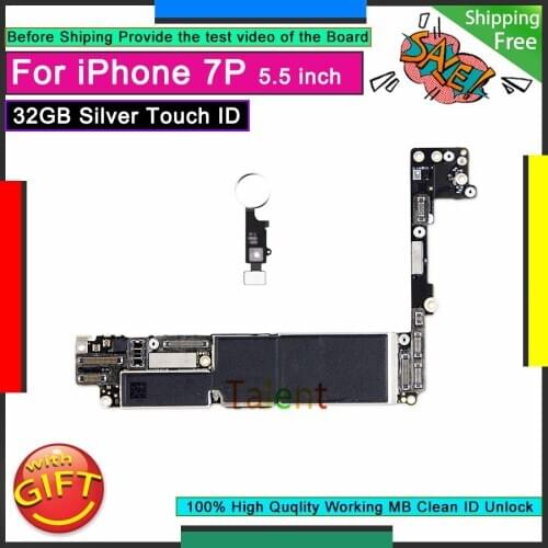 For IPhone 7 Plus Motherboard 32GB Silver Touch ID Home Button Unlocked Original Mainboard Good Logic Board Tested all Functions