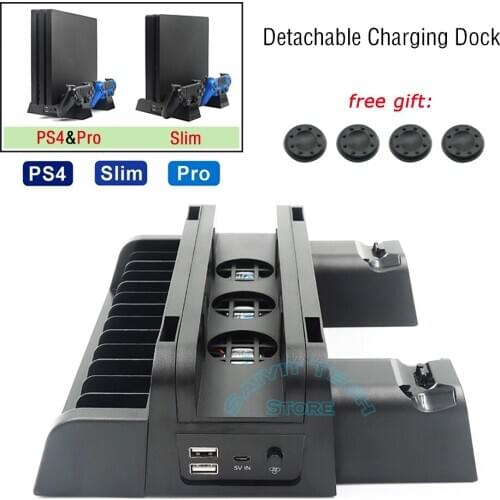 Multifunction PS4/Slim/Pro Vertical Detachable Cooling Stand+Disc Storage+Dual Controller Charging Dock for Sony PlayStation4