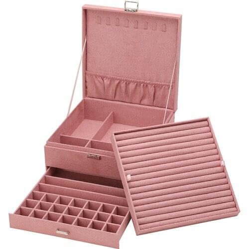 MOONLAY Large Capacity 3-Layer Jewelry Organizer Box Earrings Rings Storage Classification with Lock Women Girls Best Gift