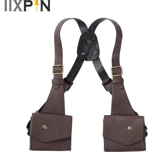Steampunk Medieval Shoulder Harness Bag Vintage Leather Holster Phone Case Wallet Double Pocket Holster Viking Costume Purse Men