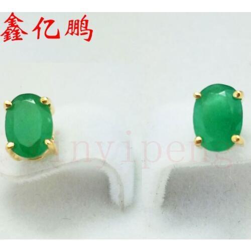 18K gold natural emerald Ear Studs