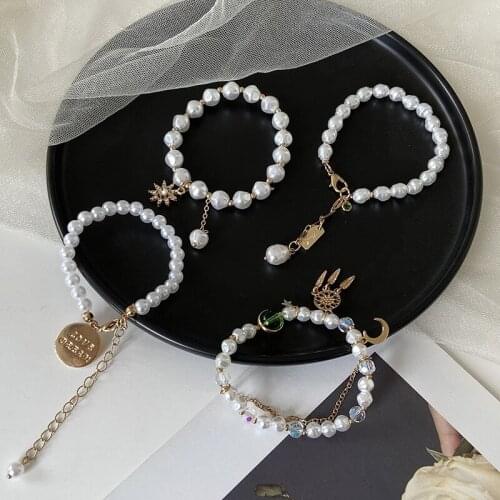New Fashion Double Layer Irregular Pearl Bracelet Combination Trend Hollow Geometric Pendant Bracelet Gift Girl