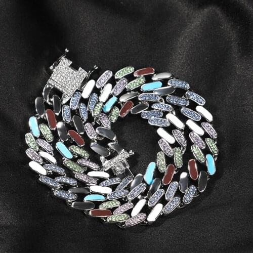 Rock Street Color Cuban Link Necklace Custom Iced Out Men Women Miami Chain Wholesale Hip Hop Rapper Jewelry Bling Charms Gift