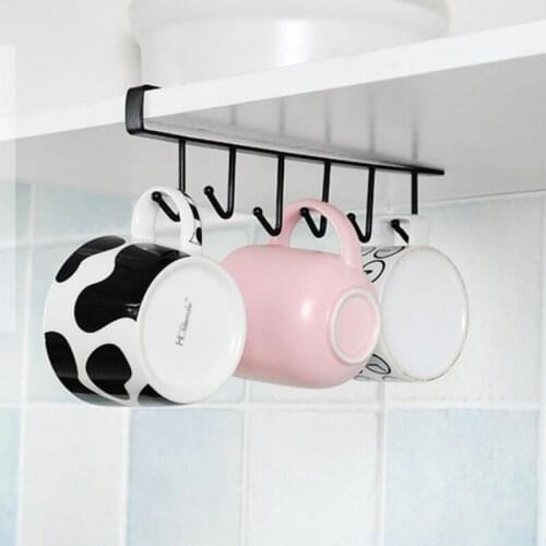 6 Hooks Cup Holder Hang Multifunctional Kitchen Cabinet Shelf Metal Storage Rack Organiser Rack Kitchen Hook Tools Household