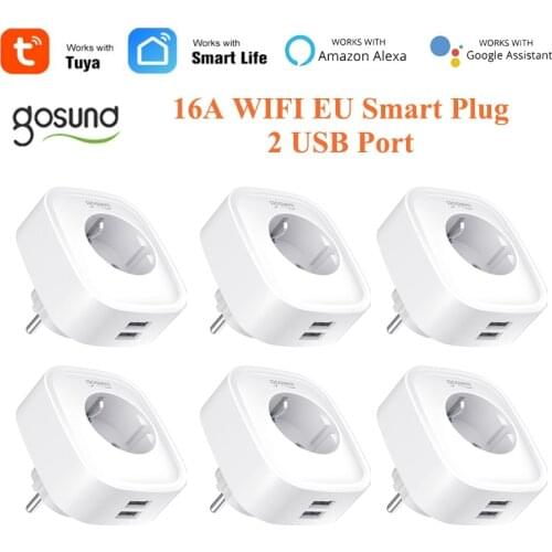1-10PCS Gosund 16A WiFi MINI Smart EU Plug Socket 2 USB Port for Tuya Smart Life APP,Work with Alexa Google Home No Hub Required