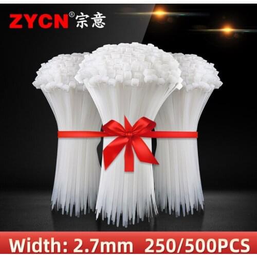 Self-Locking 2.7*150/200/250/300 Nylon Cable Ties Plastic Wrap Zip Wire Strap Ring Industrial Grade ZYCN Large Quantity 500PCS