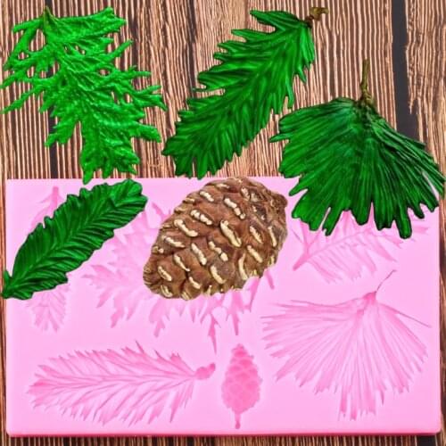 Pine Branch Silicone Molds DIY Nut Pine Cone Christmas Cake Decorating Fondant Mold Cake Baking Candy Chocolate Gumpaste Moulds