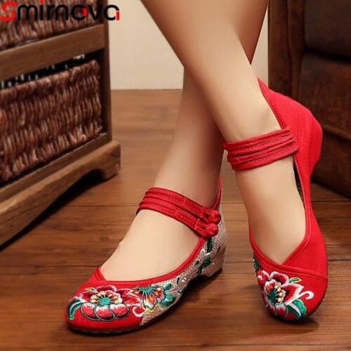 Smirnova fashion spring shoes woman round toe embroider shoes Chinese style ladies shoes elegant increased internal women shoes