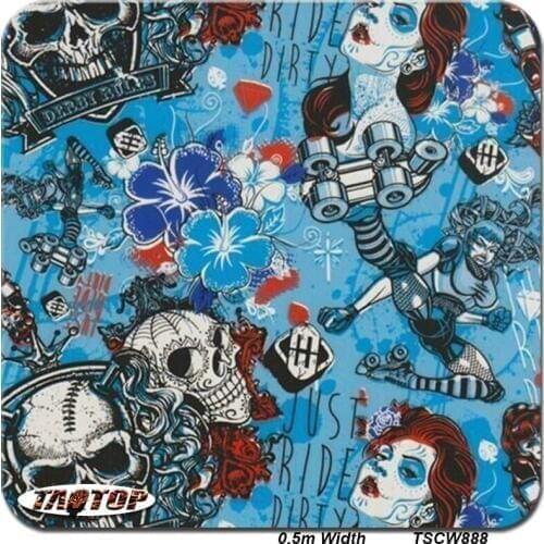 TAKY888 Size 0.5m 10m New Skull Pattern Blue Water Dipping Films Transfer Printing Film Film Hydrographic Film
