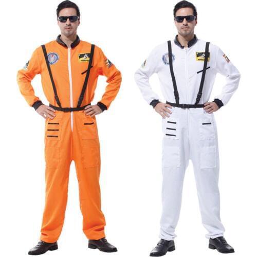 Umorden Purim Carnival Party Halloween Costumes Adult Men Cosmic Astronaut Cosmonaut Costume Uniform Orange White Pilot Cosplay
