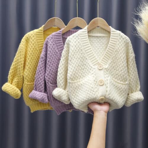 Girls Knitting Cardigan Sweaters Korean Single Breasted Solid Childrens Clothing 3-13 Years Old Spring and Autumn Kids Clothes