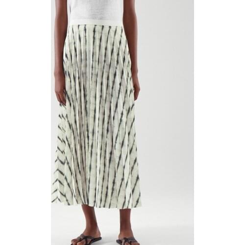 Women Elastic High Waist Vintage Pleated Midi Skirt 2021 New Summer Ladies Fashion Mid Length Juper Bottoms