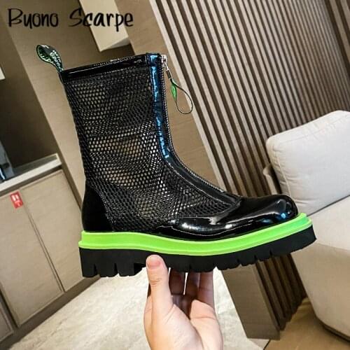 Platform Ankle Boots Women Summer Designer Mesh Botas Mujer Zipper Genuine Leather Fashion Casual Shoes Short Booties For Woman